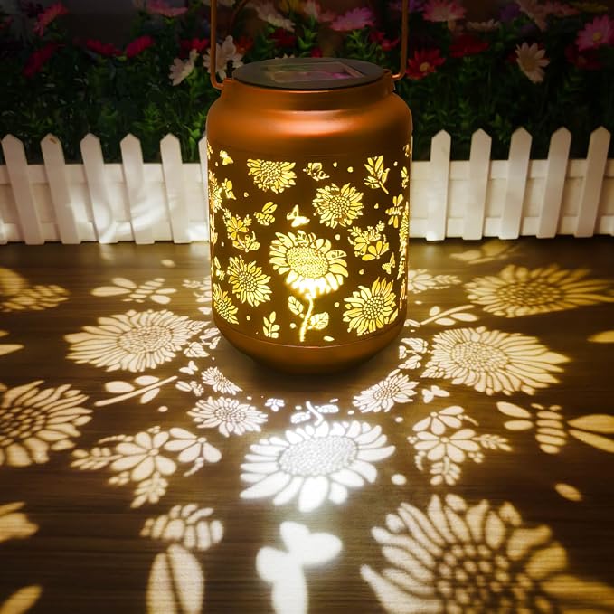 Sunflower Solar Lantern Outdoor Waterproof, Metal Hanging Solar Powered Lantern by Artszoutic
