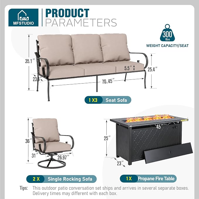 MFSTUDIO 5 Seats Large Metal Patio Conversation Sets, 4 Pieces Outdoor - Image 9