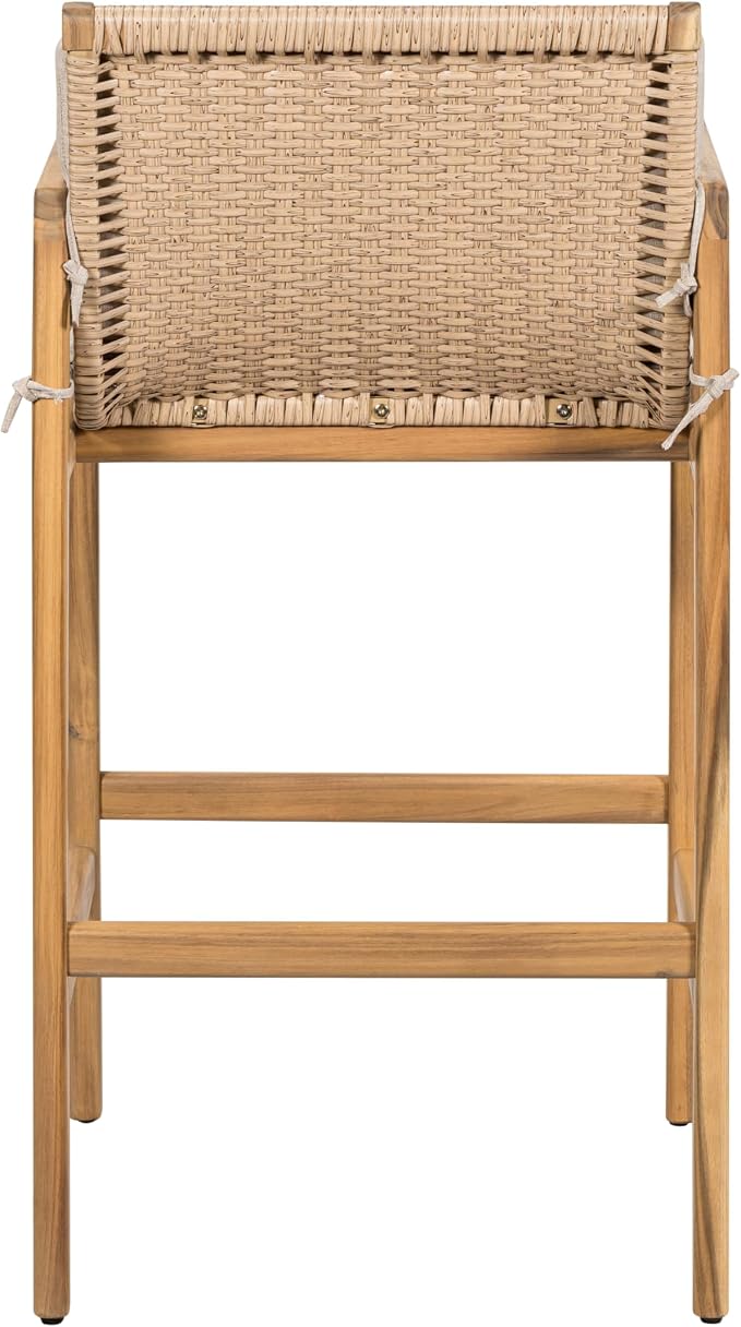 Merax Outdoor Bar Stools Set of 2, Wicker Woven Barstools, Acacia Wood Counter - Image 8