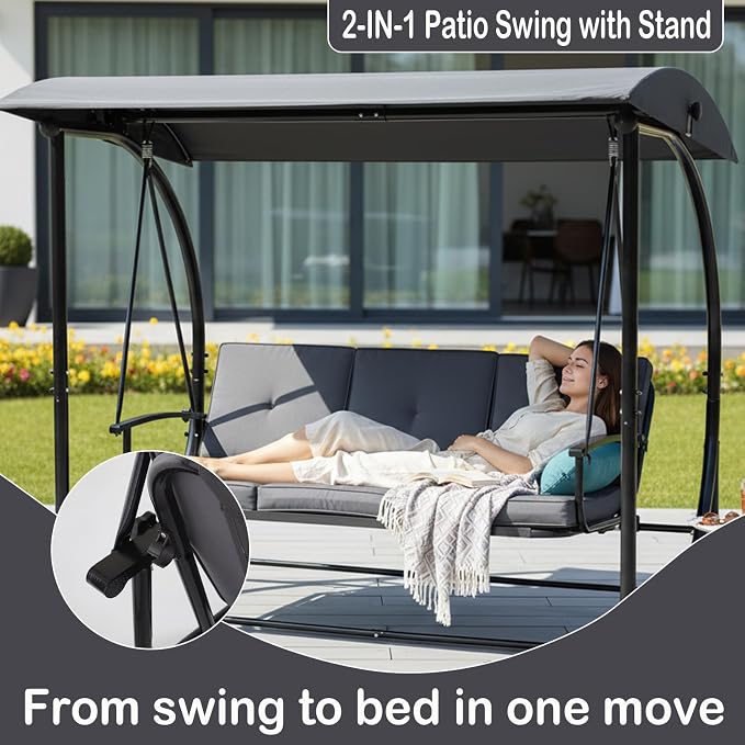 Patio Swing with Canopy, Outdoor Swinging with Stand, Backyard Swings - Image 3
