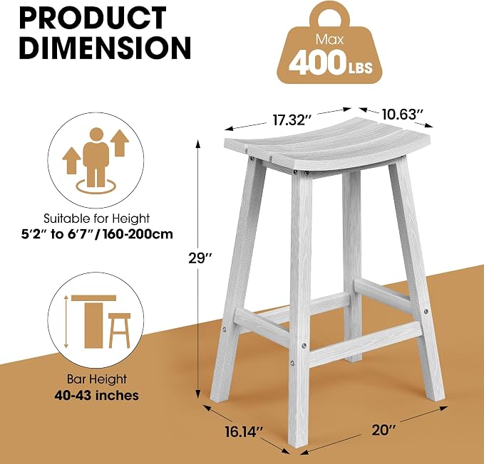 Ciokea 6 Set 29" Outdoor Bar Stools Heavy Duty HDPE Outdoor Stools Weatherproof - Image 2