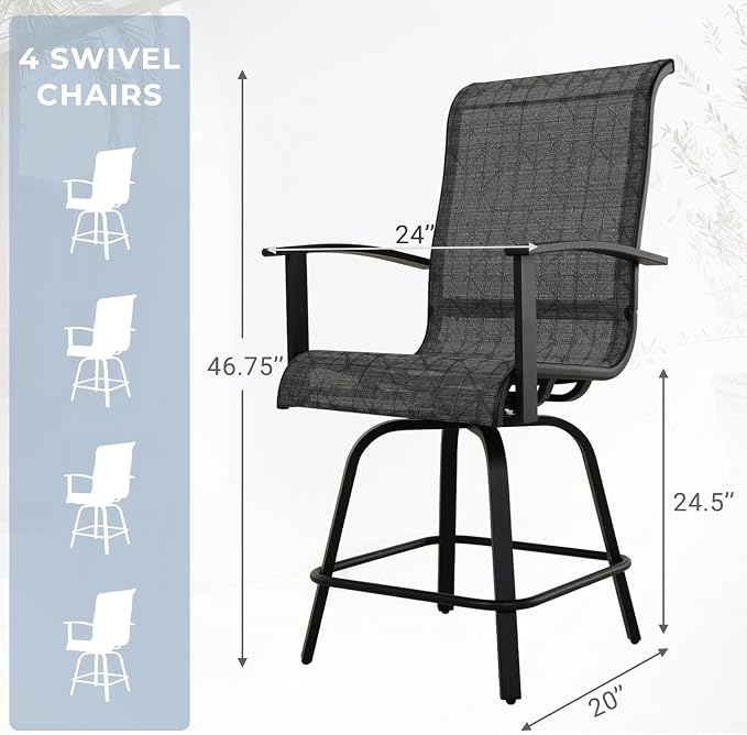 Grand patio 5-Piece Counter Height Patio Bar Set, Swivel Bar Stools and Faux - Image 6