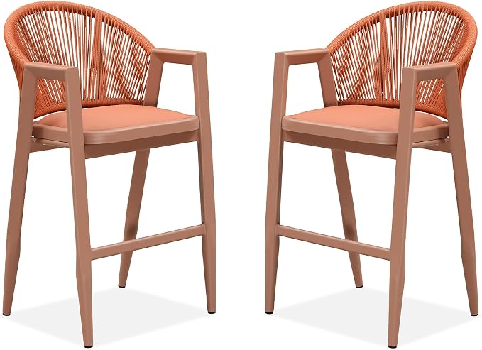 PURPLE LEAF Outdoor Bar Stools Set of 2 Wicker Bar Stools Woven Bar Height by PURPLELEAF
