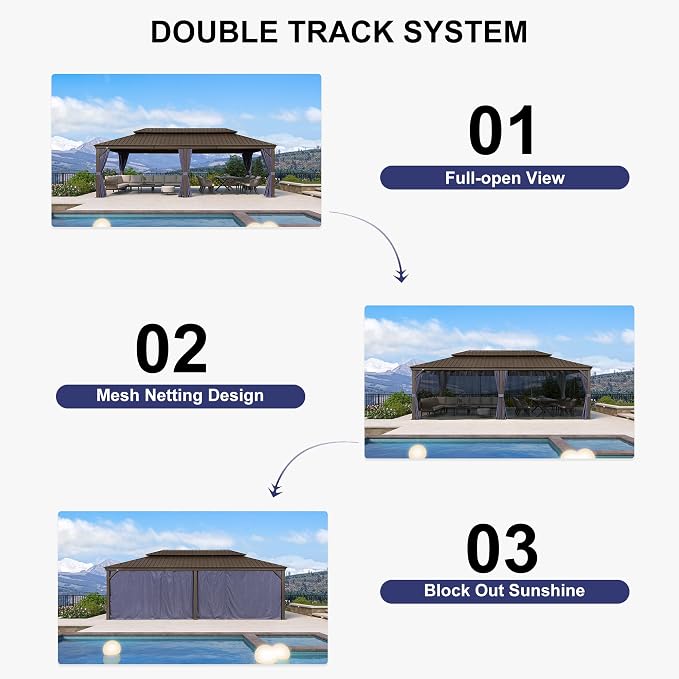 PURPLE LEAF 12' X 24' Outdoor Hardtop Gazebo Patio Wide Aluminum Frame Metal - Image 8