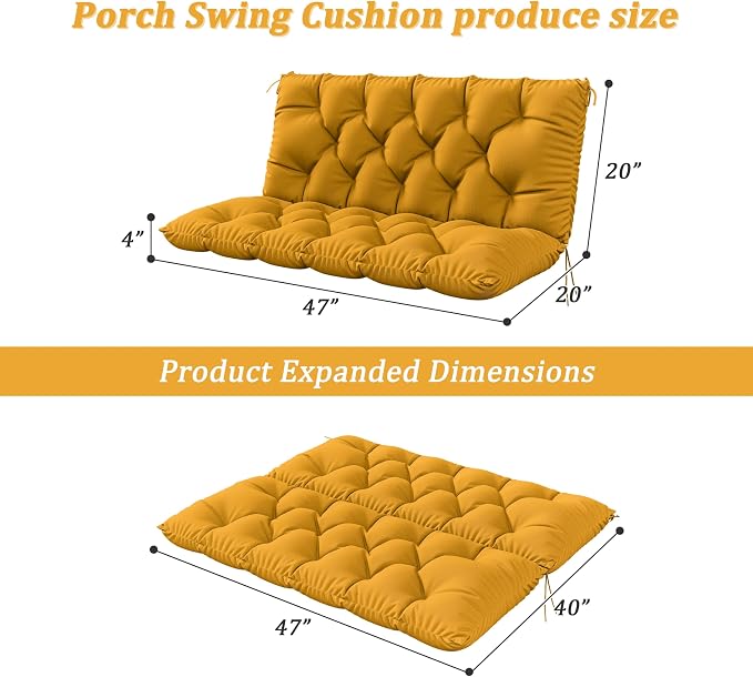 Porch Swing Cushion with Backrest 2-3 Seater Outdoor Bench Cushions Waterproof - Image 2