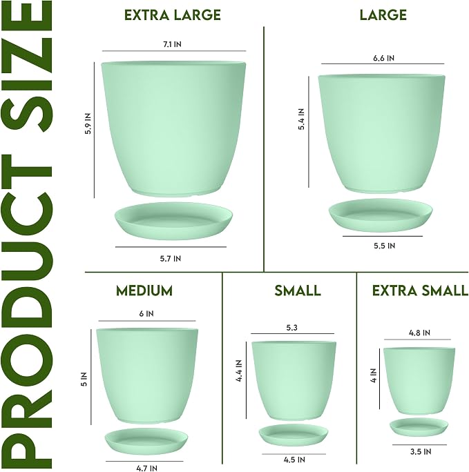 Utopia Home - Plant Pots Indoor - 7/6.6/6/5.3/4.8 Inches Home Decor Flower Pots - Image 5