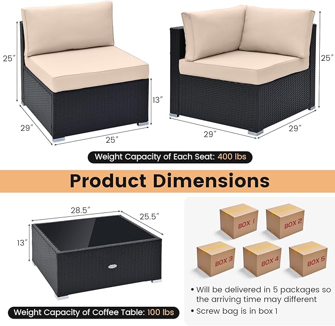 Tangkula 10 Pieces Patio Sofa Set, Outdoor Wicker Conversation Set - Image 5