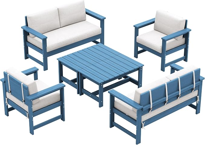 SERWALL 6 Pieces HDPE Outdoor Sofa Set - Image 9