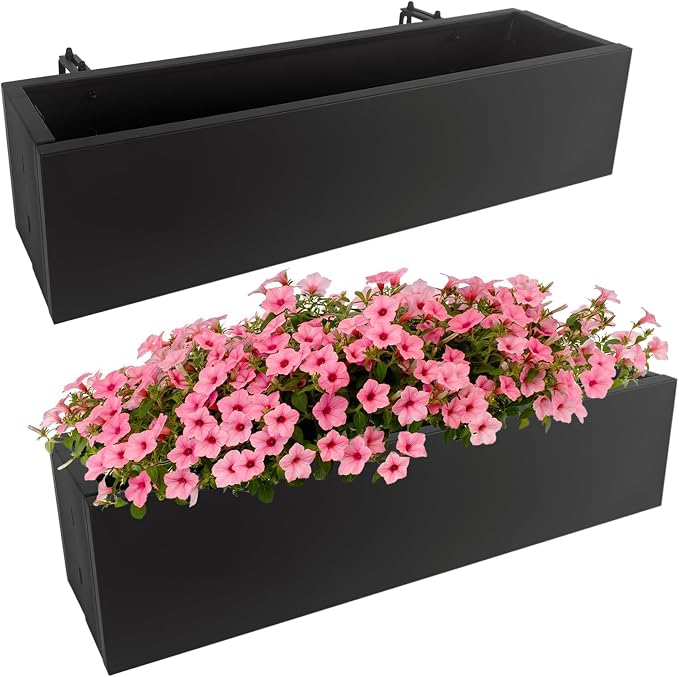 2 Pack Metal Railing Planter Box, 30 Inch Balcony Planters by TISUWING