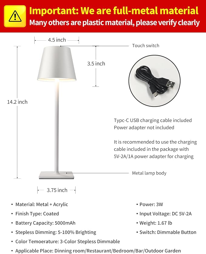 KDG 2 Pack Cordless Table Lamp, Portable LED Desk Lamp, 5000mAh Battery Operated - Image 5
