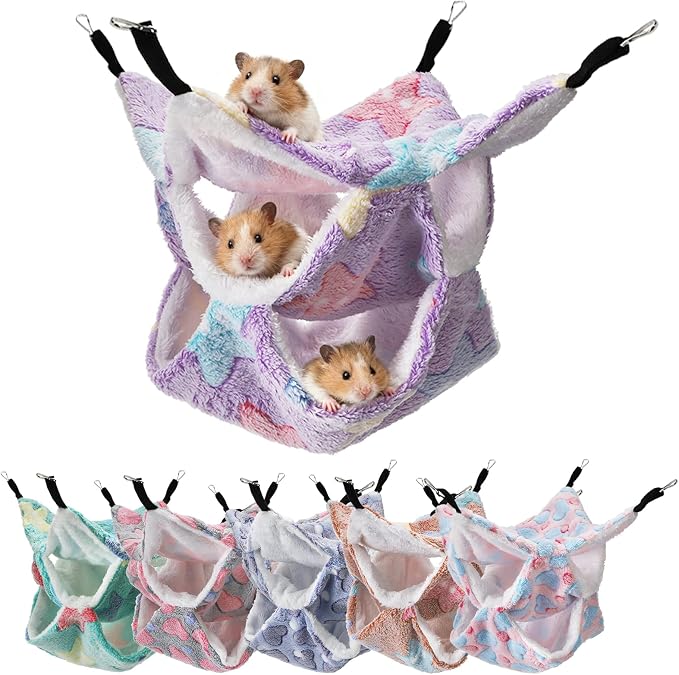 6 Pieces Rat Hammocks for Cage, 3 Layer Guinea Pig Hideout Bed, Ferret Hammocks by Covzoe