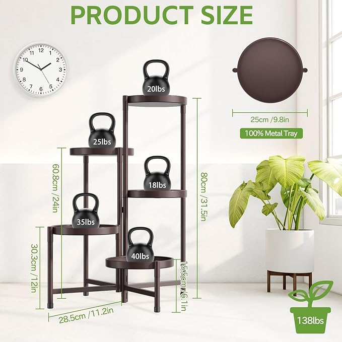 iDavosic.ly 5 Tier Large Plant Stand Indoor, 10 Inch Wide Tall Corner Metal - Image 4