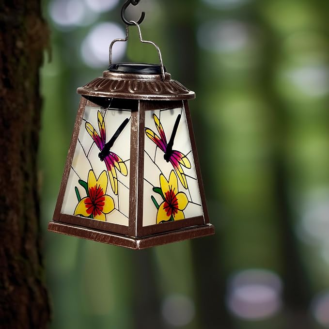 Dragonfly Solar Lantern with Shepherd Hook, Outdoor Hanging Metal LED Garden - Image 6