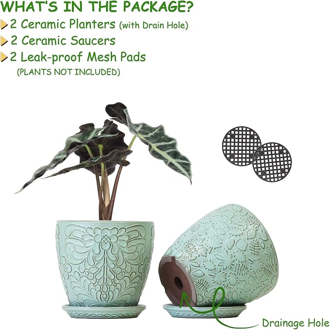 6 Inch Retro Ceramic Planter Set of 2 - Image 2