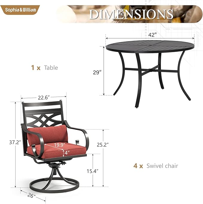 Sophia and William Swivel Outdoor Patio Dining Set - Image 6