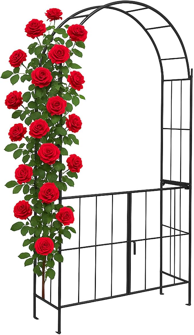 Giantex Garden Arbor with Gate, 90.5" H x 43.5" W Metal Arch Trellis by Giantex