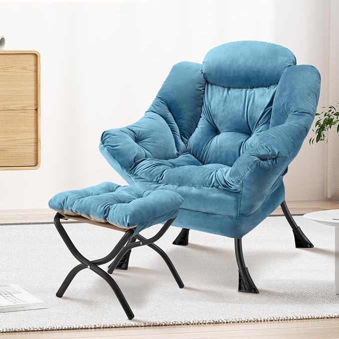 Lazy Chair with Folding Ottoman Modern Large Accent Chair, Contemporary Lounge - Image 2