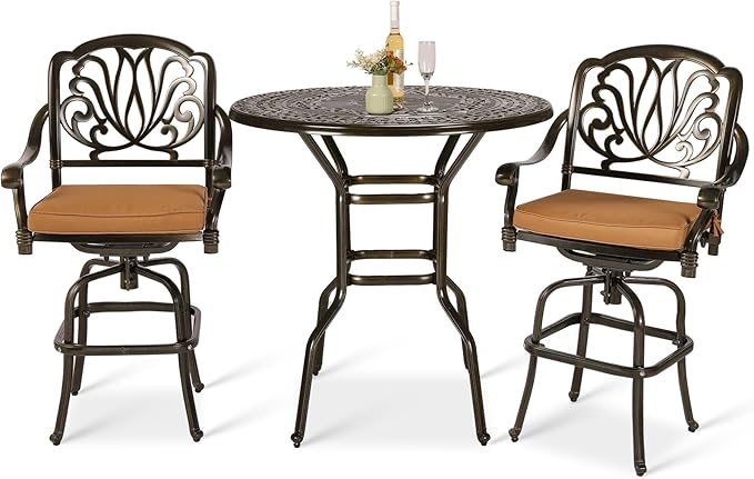 VIVIJASON 3-Piece Patio Swivel Bar Stools Set, All Weather Cast Aluminum by VIVIJASON