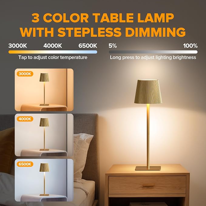 LUTEC 4 Pack Cordless Table Lamp, 6000mAh Rechargeable Battery Operated Desk - Image 2