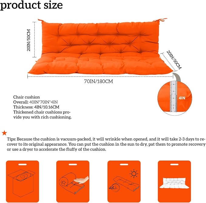 Outside Benches Cushion with Backrest, Thicken Waterproof Swing Cushions 2/3 - Image 3