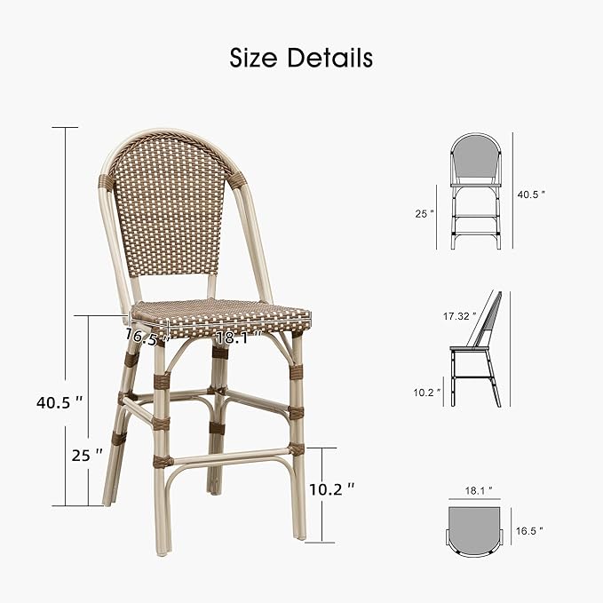 PURPLE LEAF French Counter Height Bar Stool Set of 4 White Print Finish Patio - Image 6