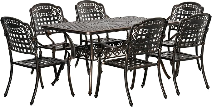 Outsunny 7-Piece Patio Dining Set, Cast Aluminum Outdoor Furniture Set by Outsunny