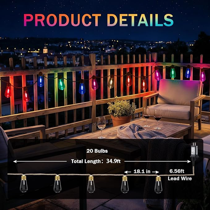 Outdoor String Lights, 24FT 20 LED Bulbs Shatterproof Patio Lights, IP65 - Image 6