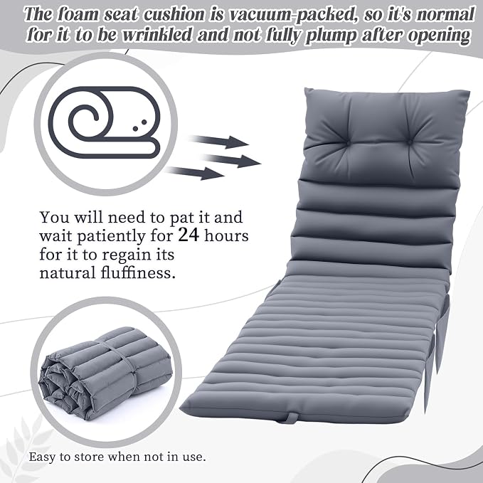 Kigley Outdoor Lounge Chair Cushions Set of 2, 72.8 x 24 x 2.3 Inch Patio - Image 3