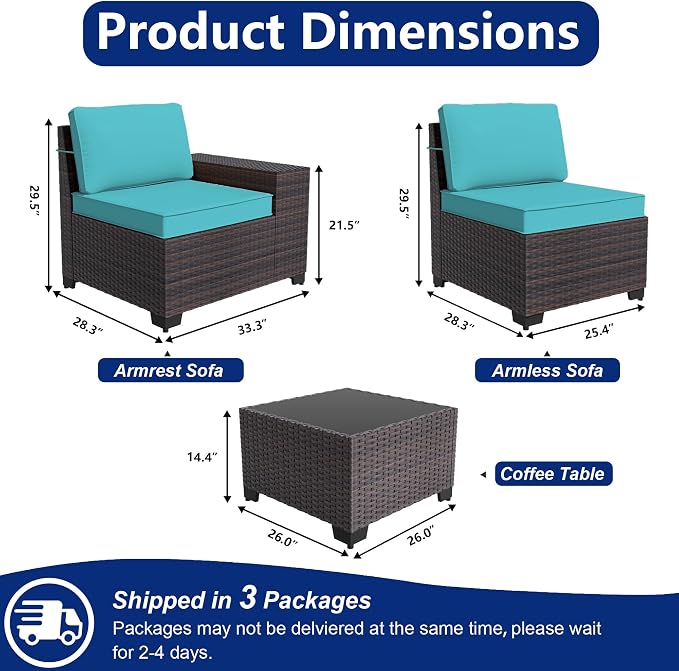 Outdoor Patio Furniture Set, 6 Pieces Outdoor Sectional Furniture High Backrest - Image 2