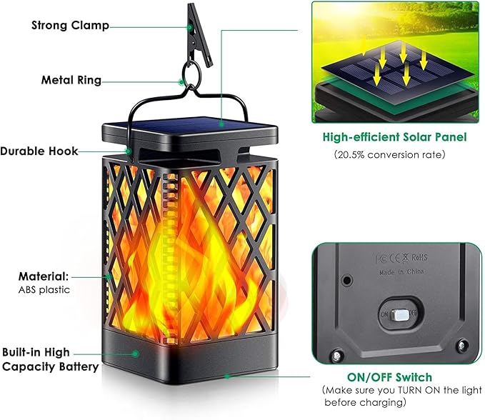 TomCare Solar Lights Outdoor Flickering Flame Solar Lantern Outdoor Waterproof - Image 4