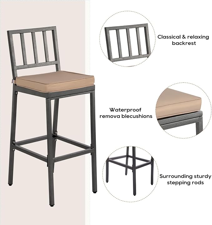 Outdoor Bar Chairs & Table, Metal Patio Bar Set - Image 4