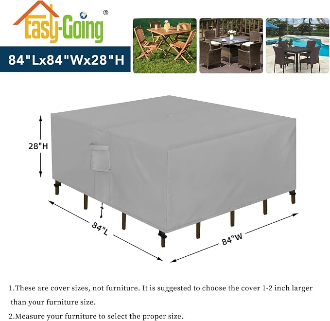 Easy-Going Square Patio Furniture Cover Waterproof Outdoor Dining Table and - Image 2