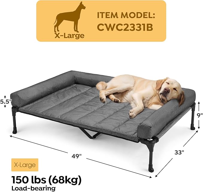 Veehoo Cooling Elevated Dog Bed Add Removable Waterproof Bolster Cushion Mat - Image 2