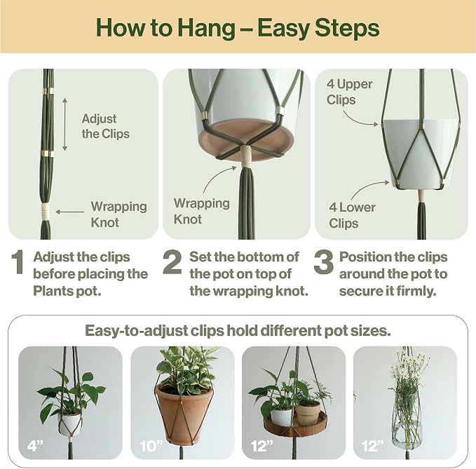 Macrame Plant Hanger Polyester Rope 42 Inch Outdoor Indoor Adjustable Hanging - Image 4