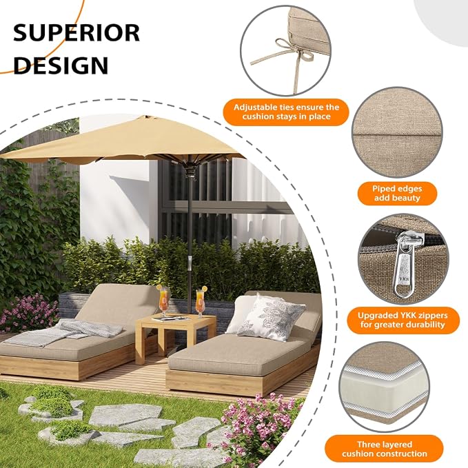 Sundale Outdoor Olefin Chaise Lounge Cushion, Water-Resistant Patio Lounge - Image 2