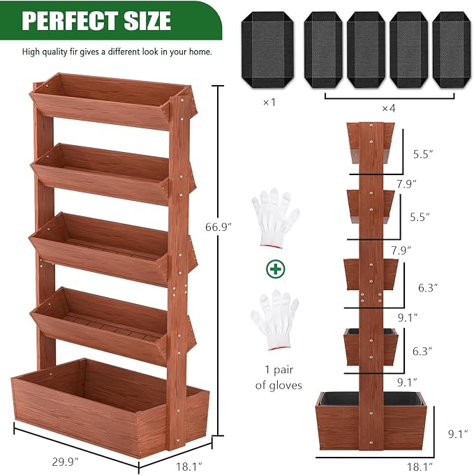 Wooden Vertical Raised Garden Bed, 5 Tier Garden Planters Raised Beds - Image 5