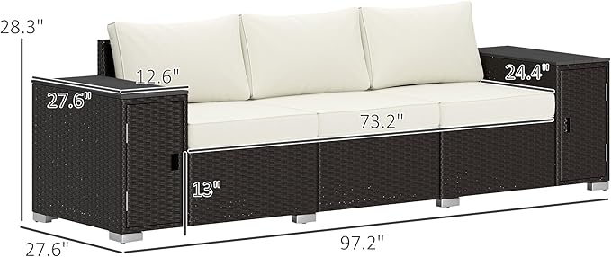 Outsunny 3 Seater Wicker Sofa - Image 3