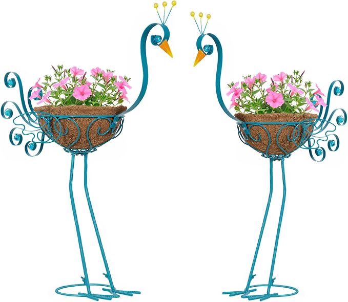 Set of 2 Blue Peacock Outdoor Planters by SUNREEK