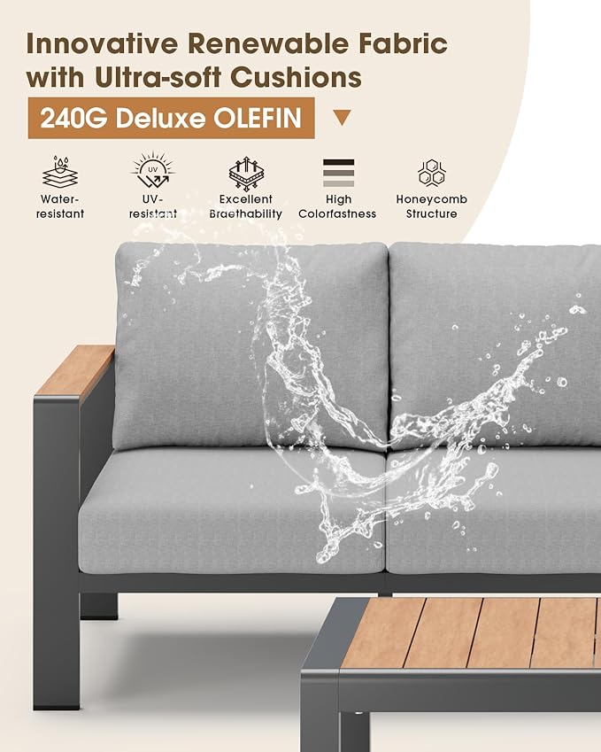 Aluminum Outdoor Patio Furniture Set 6 Seats, Outdoor Sectional Corner Sofa - Image 4