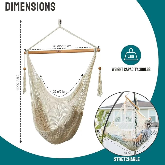 JoyView Hammock Chair with Spreader Bar Caribbean Hammock Swing Chair 300 LBS - Image 3
