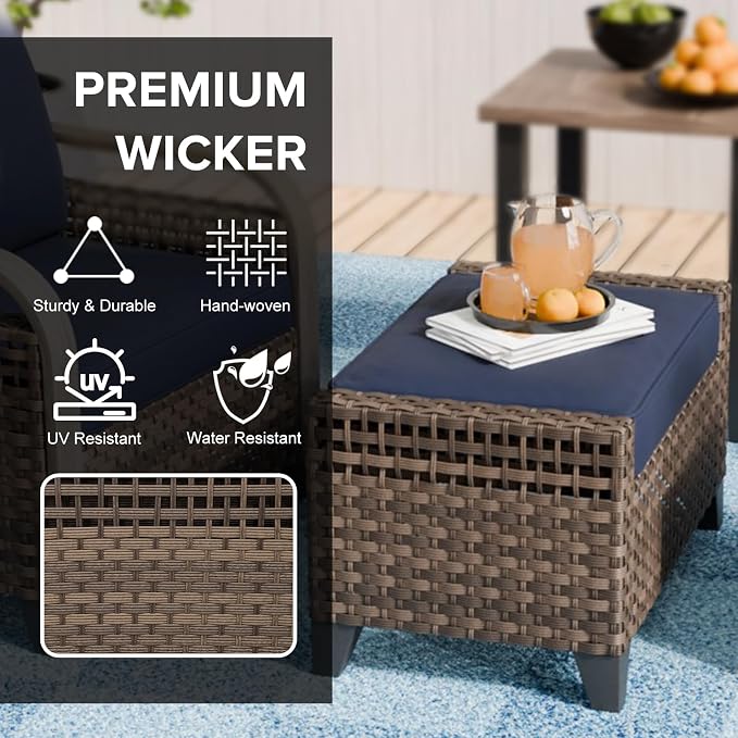 COOS BAY Modern 2 Piece Wicker Outdoor Ottomans, Patio Ottoman Foot Rest Set - Image 4
