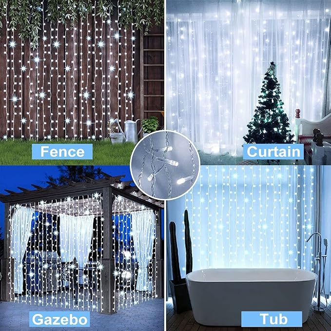 Solar Curtain Lights Outdoor Garden 300 LED Fairy String Lights 8 Modes Remote - Image 2