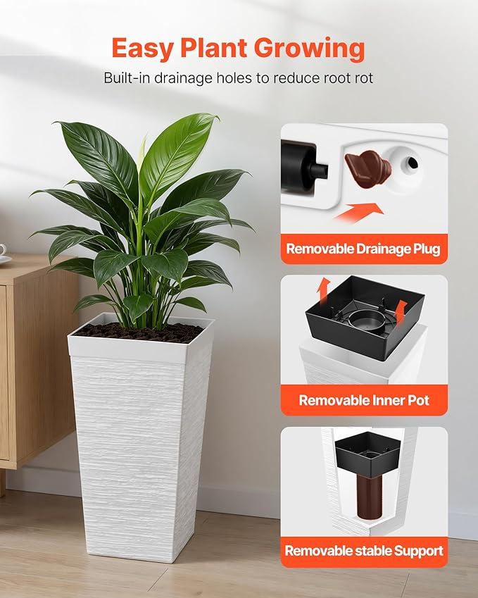 VEVOR Set of 2 Tall Planters for Outdoor Plants 23 inch, Modern Planters for - Image 5