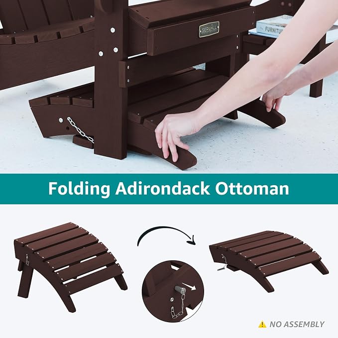 SERWALL Folding Adirondack Chair Footrest, Adirondack Ottomans Without Assembly - Image 2