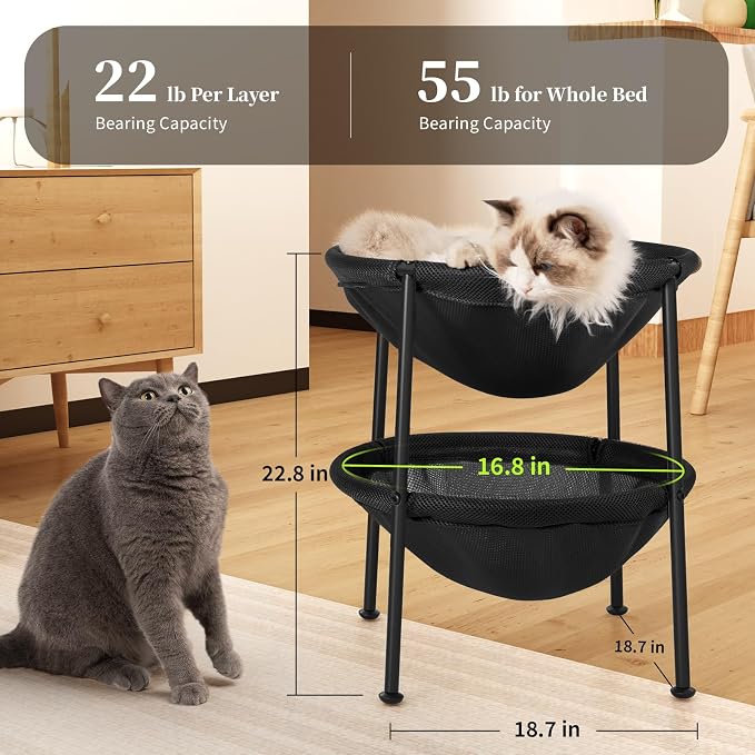 Double Cat Bed Black, Breathable Pet Bed - Image 5