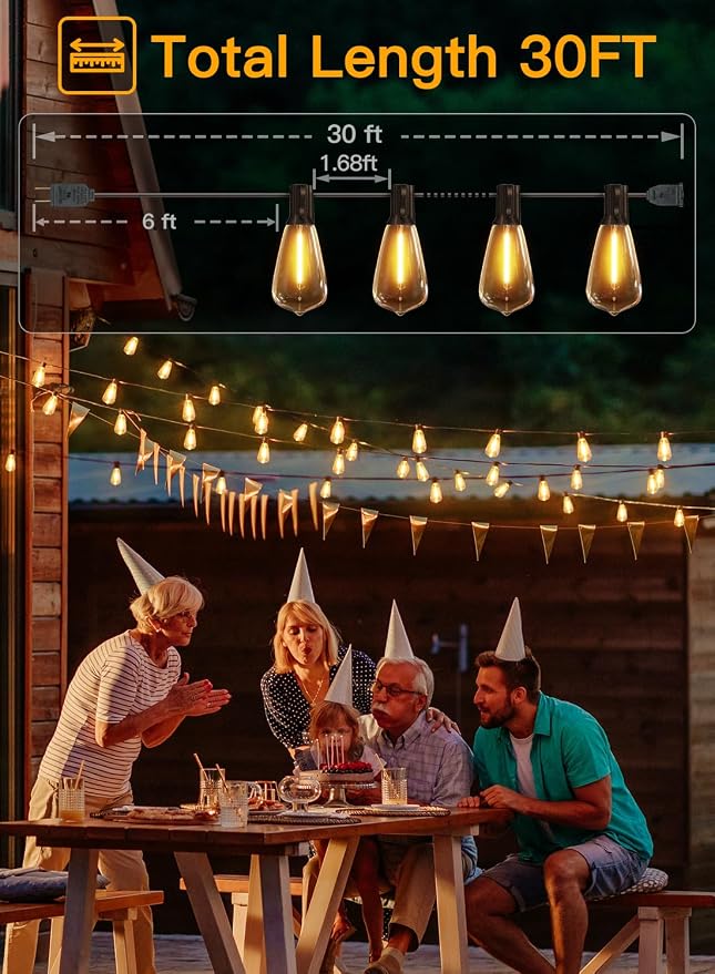 Ollny Outdoor String Lights 30FT, Shatterproof Connectable Patio Lights - Image 2
