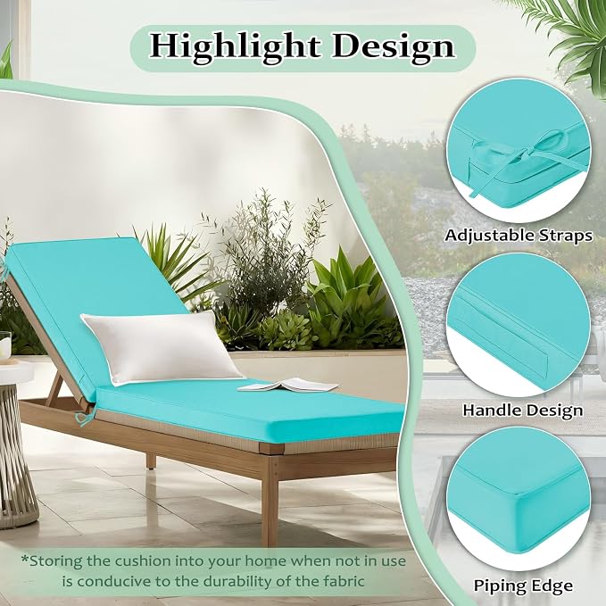 Cozyide Chaise Lounge Cushions Outdoor 72"x21"x3", Waterproof Lounge Chair - Image 4