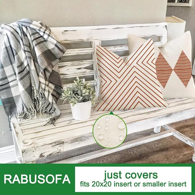 RABUSOFA Outdoor Pillows Covers 20x20 inch Waterproof, Fall Rust and Beige Boho - Image 5
