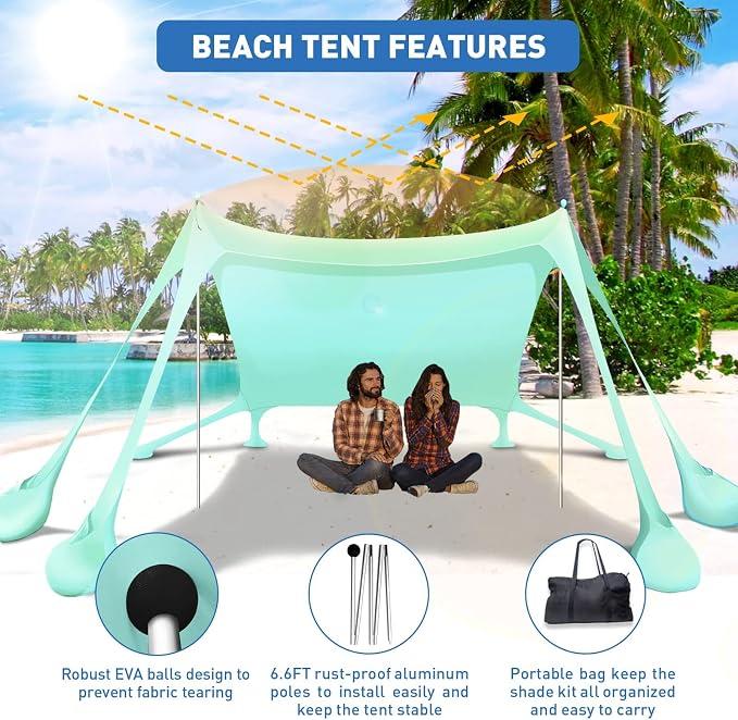 Beach Tent Sun Shelter 10x10ft Beach Canopy Easy Pop Up Sun Shade Portable - Image 3