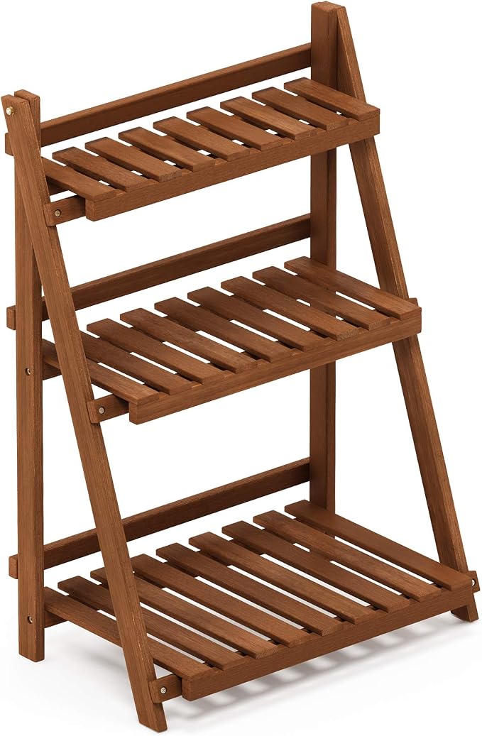 Furinno FG18452 Tioman Hardwood Patio Furniture Outdoor 3-Tier Flower Rack - Image 4